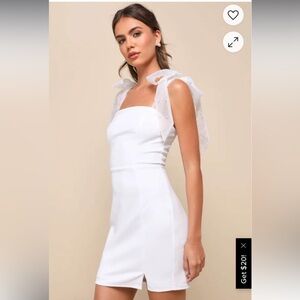Lulus’ Beaming Perfection White Pearl Organza Tie-Strap Mini Dress